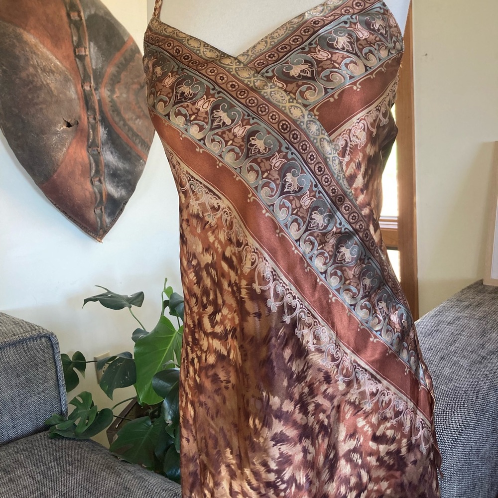 Slip Dress Nightgown in Brown Paisley and Animal Print